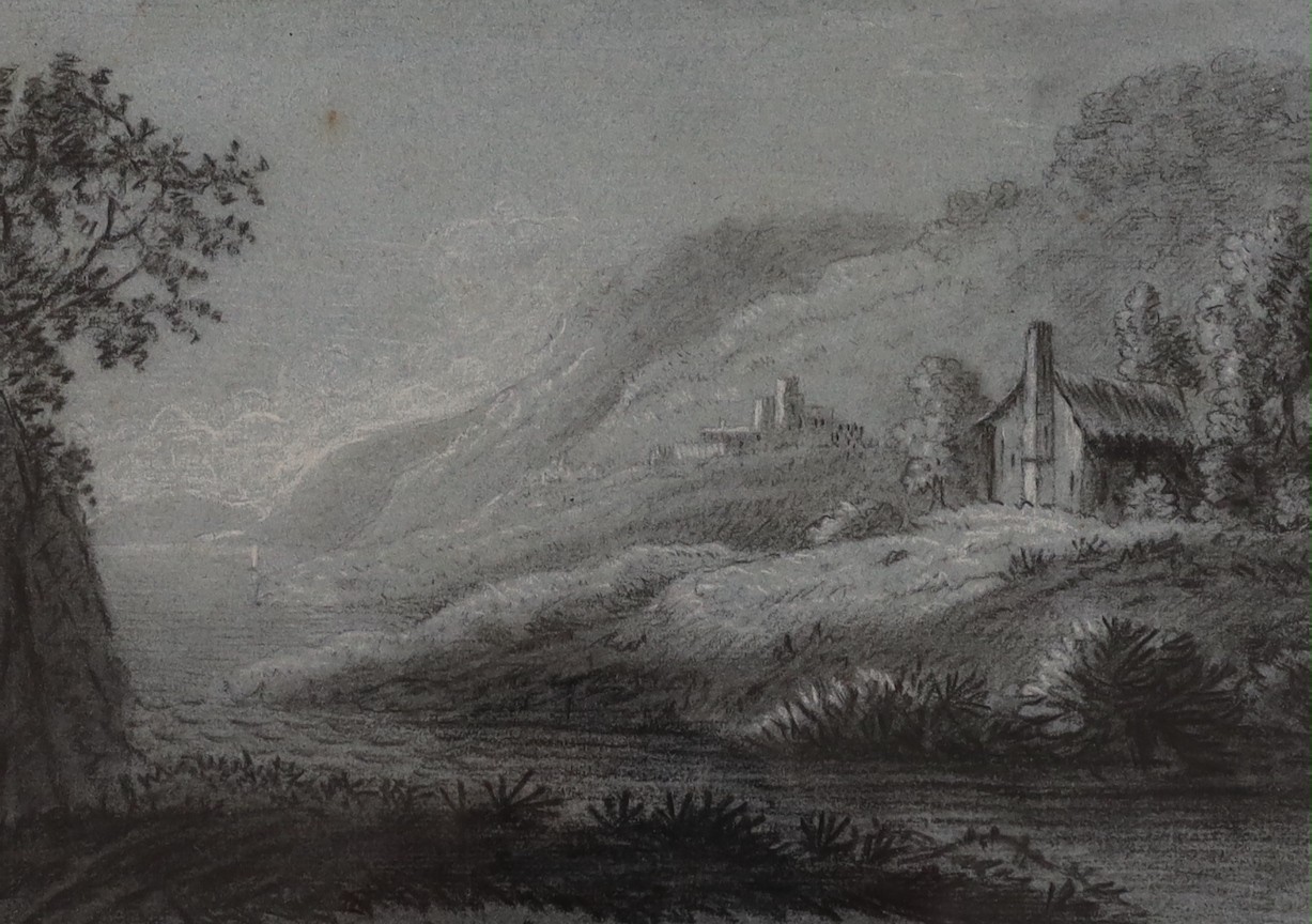 Attributed to Dr Thomas Monro (1759-1833) two charcoal and chalk drawings, River landscapes, 16 x 21cm and 21 x 30cm